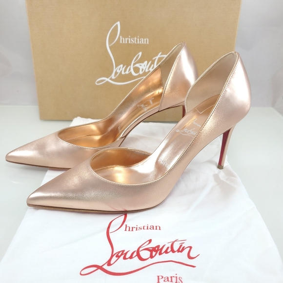 NWT$900 LOUBOUTIN Iriza 85 Leche Silk Satin Metallic Leather Heel Pumps Sz 38.5 - Picture 7 of 14